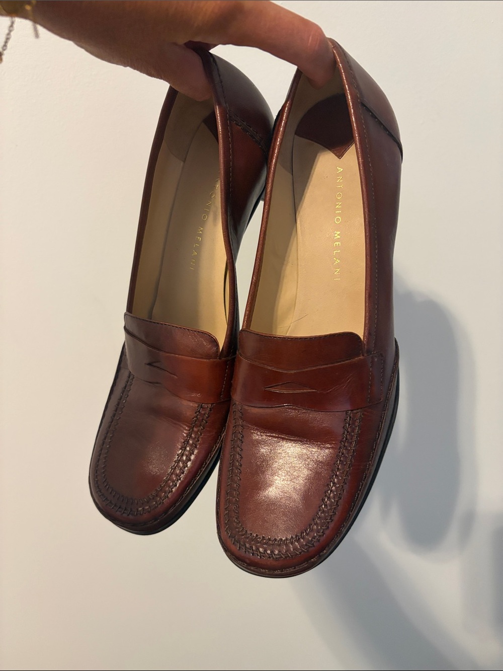 Antonio Melani Brown Leather Penny Loafers